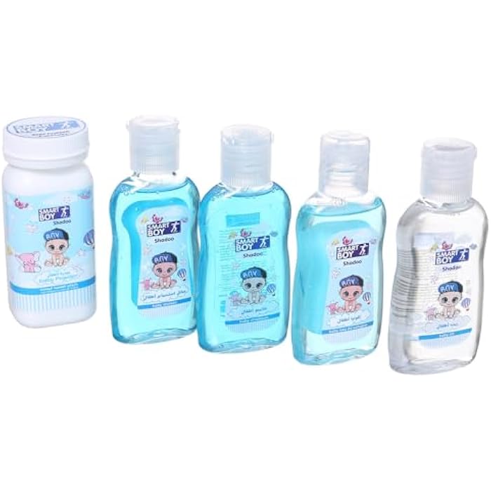 Baby Skin & Hair Care Set (Shampoo + Conditioner + Powder + Oil + Lotion), Light Blue DR-A-621 - Image 3